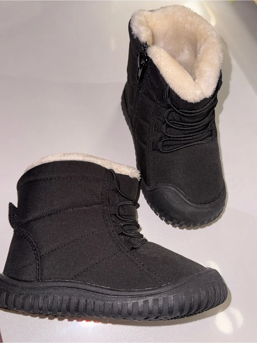 Kids Black Winter Boots with Cream Fur Lining